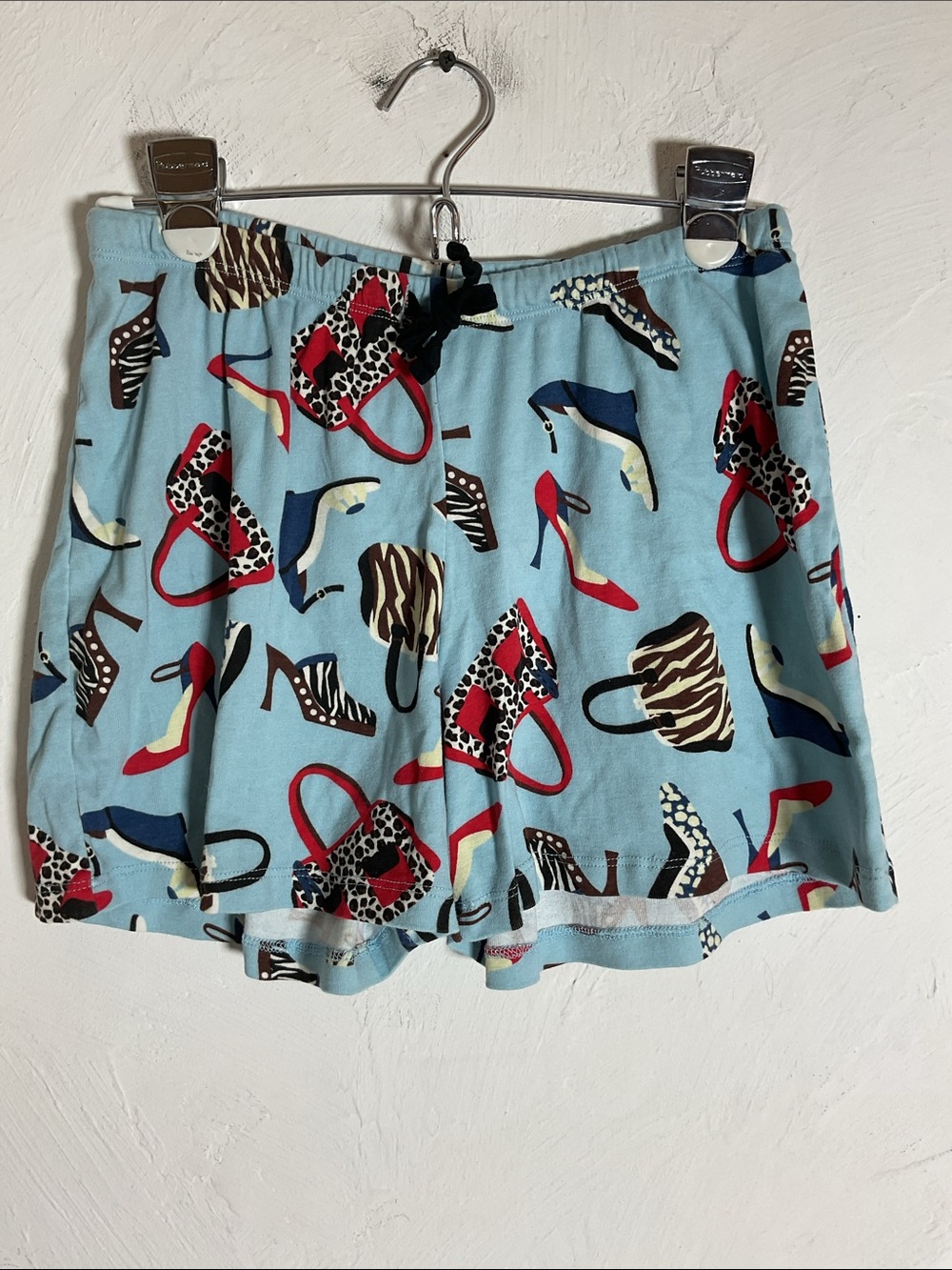 Movie Star Pajama Shorts Size S Light Blue High Heels Purses Print 100% Cotton